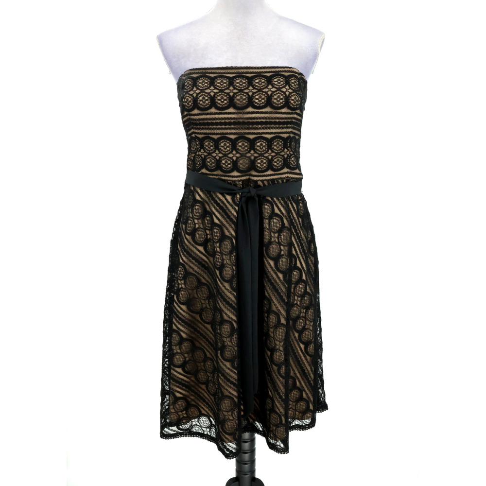 Ann Taylor Loft Dress Petites 12P Black Lace Strapless Lined Belt Formal Wedding